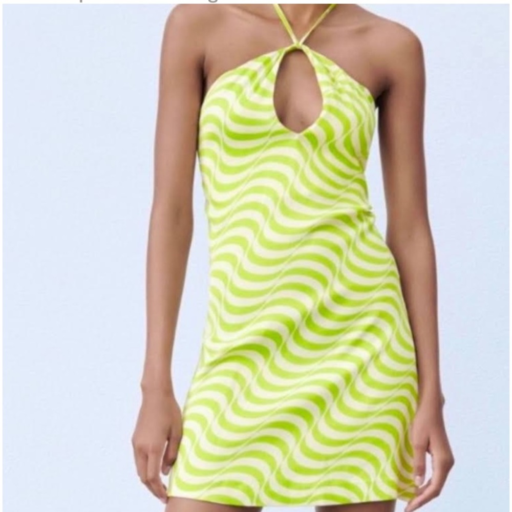 NWOT zara green and white cutout mini dress